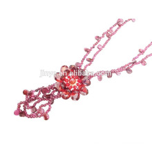 Handmade Red Multi Layer Zirconia Flower pendant Garnet Necklace